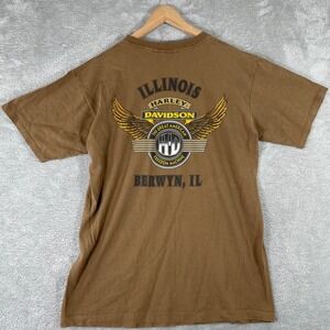 Vintage Harley Davidson Shirt Mens Large Green Motorcycles Illinois Y2K Skater